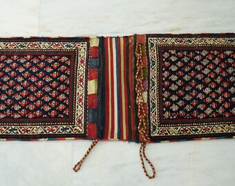 Anatolia Wool Handmade Rug Saddlebag, Embroidery kilim bag, Turkish bohemian saddlebag, Tribal embroidery technique, kilim wool antique bag
