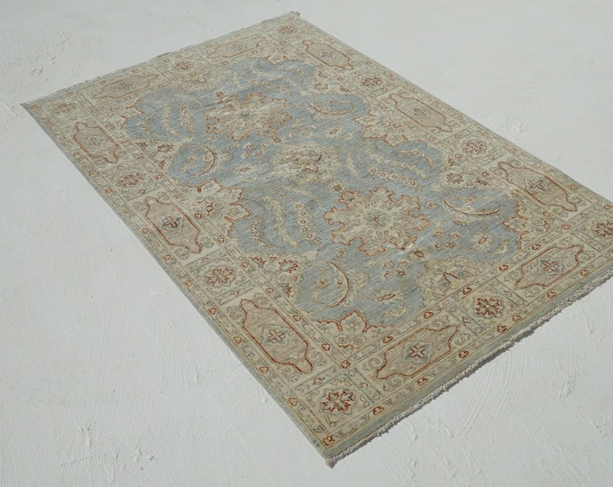 4x6 Beige Boho Rug, Oriental Vintage Turkish Rug, Large Natural Oushak Carpet, Living Room Rug, Wool Anatolian Oushak Carpet, Decorative Rug