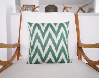 Handmade Silk Ikat Pillow Cover: Bohemian Geometric Cushion, 16x16