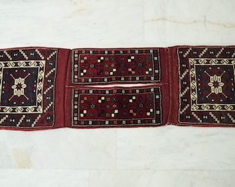 Anatolia Wool Handmade Rug Saddlebag, Embroidery kilim bag, Turkish bohemian saddlebag, Tribal embroidery technique, kilim wool antique bag