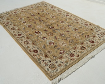 Beige Boho Rug, Oriental Vintage Turkish Rug, Large Natural Oushak Carpet, Living Room Rug, Wool Anatolian Oushak Carpet, Decorative Big Rug
