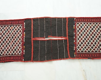 Anatolia Wool Handmade Rug Saddlebag, Embroidery kilim bag, Turkish bohemian saddlebag, Tribal embroidery technique, kilim wool antique bag