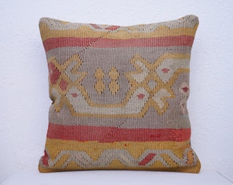 Wool pillowcase, Kilim knot pillow, 14x14 pillowcover, Unique throw pillow, Kilim neck pillow, Window seat cushion, Turkish bench pillow