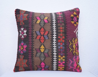 Wool pillowcase, Kilim knot pillow, 14x14 pillowcover, Unique throw pillow, Kilim neck pillow, Window seat cushion, Turkish bench pillow