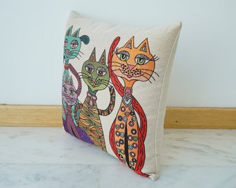 Cotton Linen Cat Pillow Cover: Animal Print Cushion, 16x16 inch