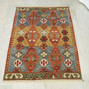 Turkish Wool Handmade Kilim, Embroidery Oriental Kilim Rug, Bohemian Flatview Decorative Rug, Authentic Area Oushak Kilim Rug, Vintage Rug