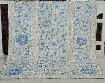 Cotton Suzani Bedspread, King Size Bedcover, Embroidery Comforter, Suzani Wall Hanging, Floral Bed Linen, Antique Quilt, Boho Suzani Fabric