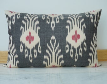 Silk Handmade Ikat Pillow Cover, Modern Cushion Cover, Geometric Pillow Case, Colorful Silk Vintage Art Pillow, Bohemian Fabric Pillow