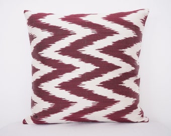 Silk Handmade Ikat Pillow Cover, Modern Cushion Cover, Geometric Pillow Case, Colorful Silk Vintage Art Pillow, Bohemian Fabric Pillow