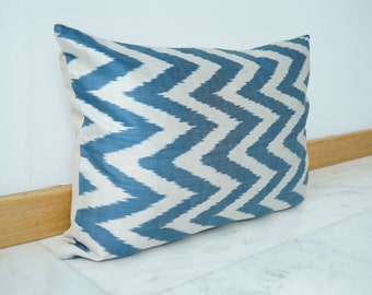 Handmade Silk Ikat Pillow Cover: Geometric Bohemian Cushion, 16x23