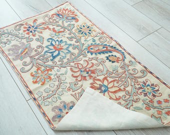 Handmade suzani table runner, Vintage embroidery cover, Silk fabric needlepoint tablecloth, Authentic chiffonier cover, Coffe table cover