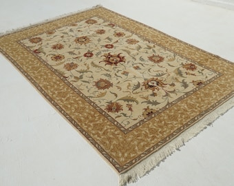 Beige Boho Rug, Oriental Vintage Turkish Rug, Large Natural Oushak Carpet, Living Room Rug, Wool Anatolian Oushak Carpet, Decorative Big Rug