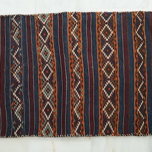 Anatolia Wool Handmade Rug Sack, Antique embroidery kilim, Vintage kilim pillow, Big Kilim Pouf, Bohemian Turkish tribal kilim