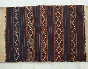 Anatolia Wool Handmade Rug Sack, Antique embroidery kilim, Vintage kilim pillow, Big Kilim Pouf, Bohemian Turkish tribal kilim