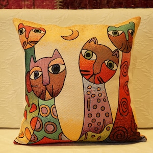 Cotton Painted Pillow Cover, Printed Animal Pillowcase, Cotton Linen Print Pillowcase, Cat Motif Cushion Cover
