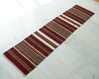 Turkish Wool Handmade Kilim Runner, Embroidery Kilim Rug, Kilim Fabric by Yard, Authentic Area Oushak Kilim Rug, Southwest Geometric Rug,