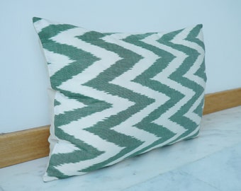 Silk Ikat Pillow Cover: Handmade Geometric Cushion, Vintage Art