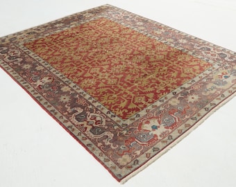 Red Boho Rug, Oriental Vintage Turkish Rug, Large Natural Oushak Carpet, Living Room Rug, Wool Anatolian Oushak Carpet, Decorative Big Rug