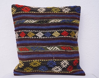 Wool pillowcase, Kilim knot pillow, 14x14 pillowcover, Unique throw pillow, Kilim neck pillow, Window seat cushion, Turkish bench pillow