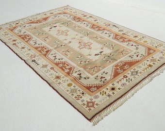 Beige Boho Rug, Oriental Vintage Turkish Rug, Large Natural Milas Carpet, Living Room Rug, Wool Anatolian Carpet, Decorative Big Rug