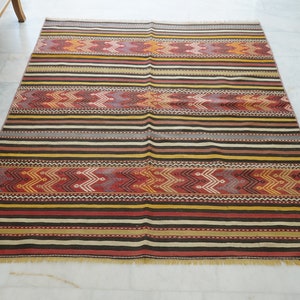 Turkish Wool Handmade Kilim, Embroidery Oriental Kilim Rug, Bohemian Flatview Decorative Rug, Authentic Area Oushak Kilim Rug, Vintage Rug