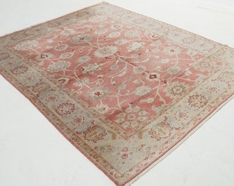 Beige Boho Rug, Oriental Vintage Turkish Rug, Large Natural Oushak Carpet, Living Room Rug, Wool Anatolian Oushak Carpet, Decorative Big Rug