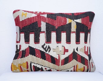 Turkish Wool Handmade Kilim Pillow Cover, Square Wool Pillow Cover, Anatolia Motif Wool Pillow Case, Small Pillow Cover, Gift Pillow Cases