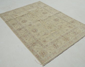 Beige Boho Rug, Oriental Vintage Turkish Rug, Large Natural Oushak Carpet, Living Room Rug, Wool Anatolian Oushak Carpet, Decorative Big Rug