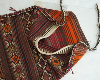 Anatolia Wool Handmade Rug Sack, Antique embroidery kilim, Vintage kilim pillow, Big Kilim Pouf, Bohemian Turkish tribal kilim