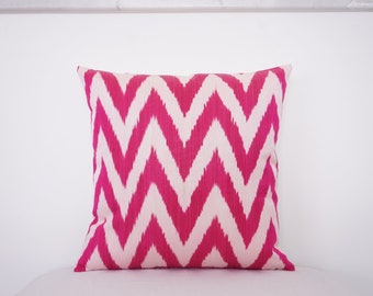 Silk Handmade Ikat Pillow Cover, Modern Cushion Cover, Geometric Pillow Case, Colorful Silk Vintage Art Pillow, Bohemian Fabric Pillow