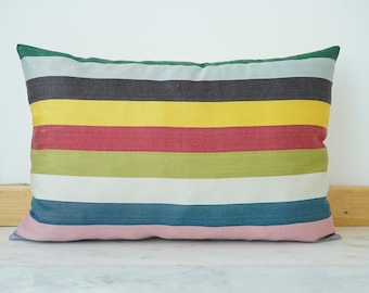 Silk Handmade Ikat Pillow Cover, Modern Cushion Cover, Geometric Pillow Case, Colorful Silk Vintage Art Pillow, Bohemian Fabric Pillow