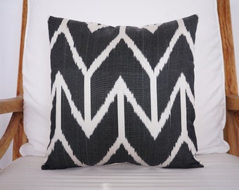 Silk Handmade Ikat Pillow Cover, Modern Cushion Cover, Geometric Pillow Case, Colorful Silk Vintage Art Pillow, Bohemian Fabric Pillow