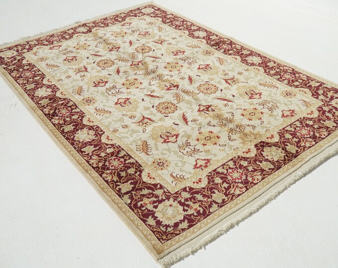 Beige Boho Rug, Oriental Vintage Turkish Rug, Large Natural Oushak Carpet, Living Room Rug, Wool Anatolian Oushak Carpet, Decorative Big Rug