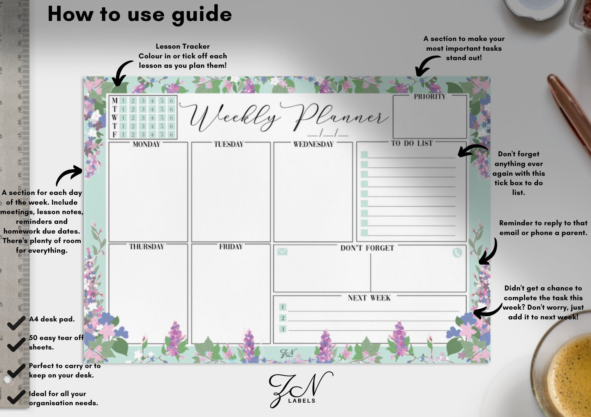 Beautiful Floral Pastel Weekly Planner/desk Pad/ Desk Planner ...