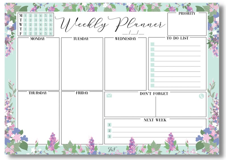 Beautiful Floral Pastel Weekly Planner/desk Pad/ Desk Planner ...