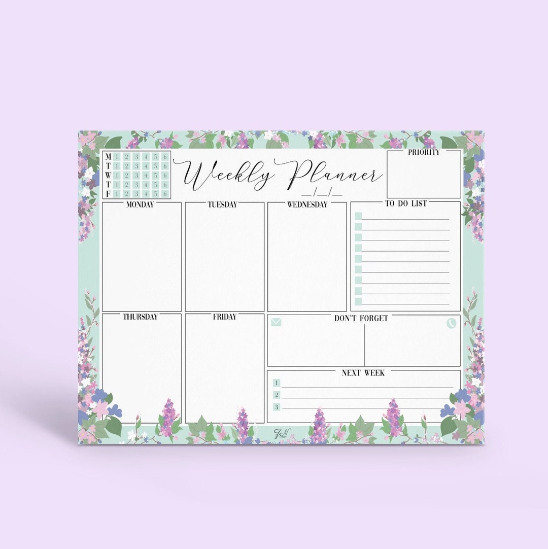 Beautiful Floral Pastel Weekly Planner/desk Pad/ Desk Planner ...