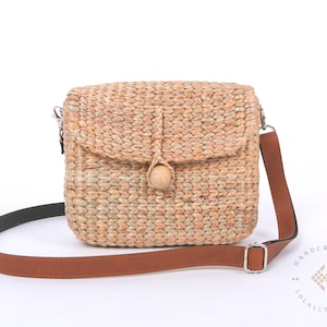 Leder Crossbody Geldbörse Stroh Crossbody Tasche, Boho Tasche Geldbörse, gewebte Tasche, Kameratasche, Wicker Handtasche, Rattan Crossbody Bag Top Zip, Stroh Taschen