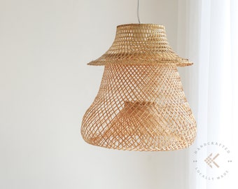 Bamboo Pendant Lamp Fixture, Woven Basket Lamp Boho Style, Desk Table Lamp, Hanging Lamp Shade, Rustic Ceiling Lamp for Living Room, Bedroom