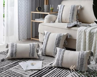 Throw Pillow Covers Set of 2 White Gray Cushion Covers Home Decor Pillow Cases Outdoor Decorative Pillow for Couch Bedroom Living Room