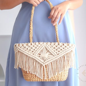 Raffia Bag Crochet Pattern, Macrame Tote Bag, White Wicker Bag, Straw Shoulder Bag, Boho Tote Bag With Zipper, Summer Handbag, Basket Bag