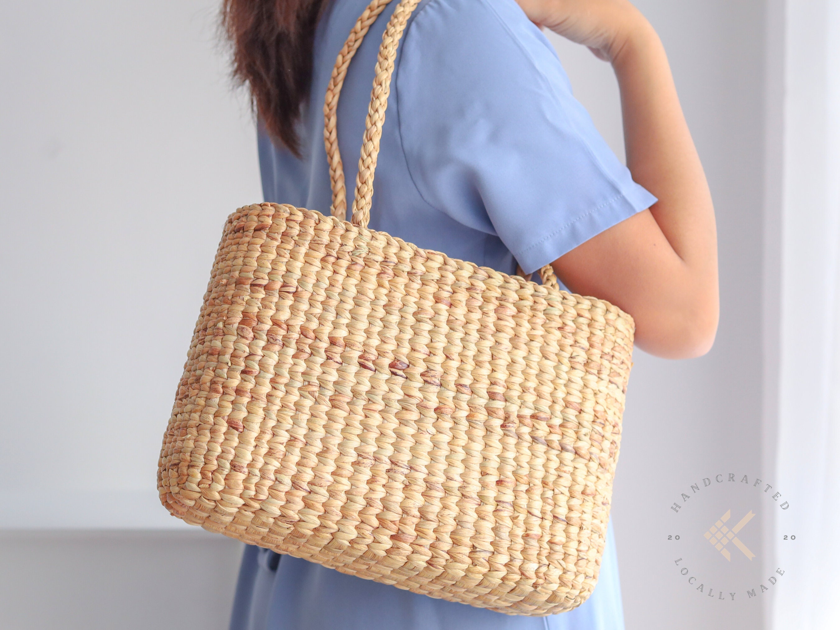 Handwoven Water Hyacinth Tote Bag: Natural Wicker Beach Bag - Etsy