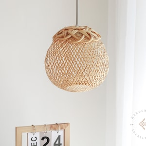 Hanging Lamp Shade, Bamboo Pendant Lamp Fixture, Woven Basket Lamp Boho Style, Rustic Ceiling Lamp Living Room, Bedroom Desk Table Lamp,