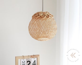 Hanging Lamp Shade, Bamboo Pendant Lamp Fixture, Woven Basket Lamp Boho Style, Rustic Ceiling Lamp Living Room, Bedroom Desk Table Lamp,