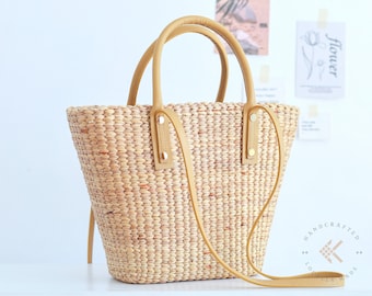 Straw Handbag, Leather Shoulder Bag, Moroccan Basket, Woven Beach Handbag, Beach Tote Bag, French Basket Raffia Bag, Straw Shoulder Bag