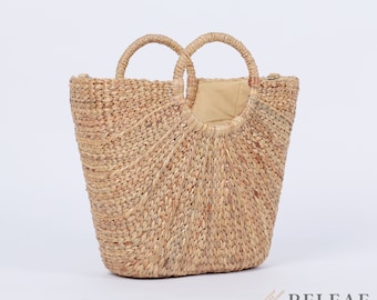 Handmade Woven Straw Tote Bag: French Market Basket