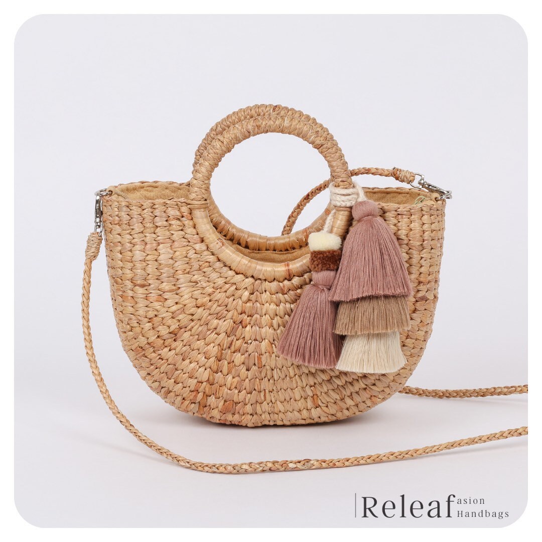 Straw Crossbody Purse Bag with Pompoms Tassel Wicker Baguette Etsy