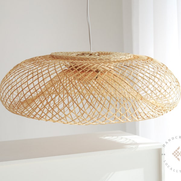 Hanging Lamp Shade, Bamboo Pendant Lamp Fixture, Woven Basket Lamp Boho Style, Desk Table Lamp, Rustic Ceiling Lamp for Living Room, Bedroom