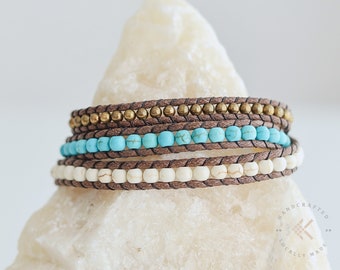 Boho Turquoise Beaded Layered Bracelet Set: Adjustable Summer Jewelry
