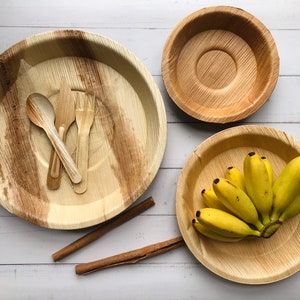 Set de platos de hoja de palma para fiesta, juego de vajilla desechable de bambú, plato ecológico redondo, plato de aperitivo biodegradable, plato de postre compostable