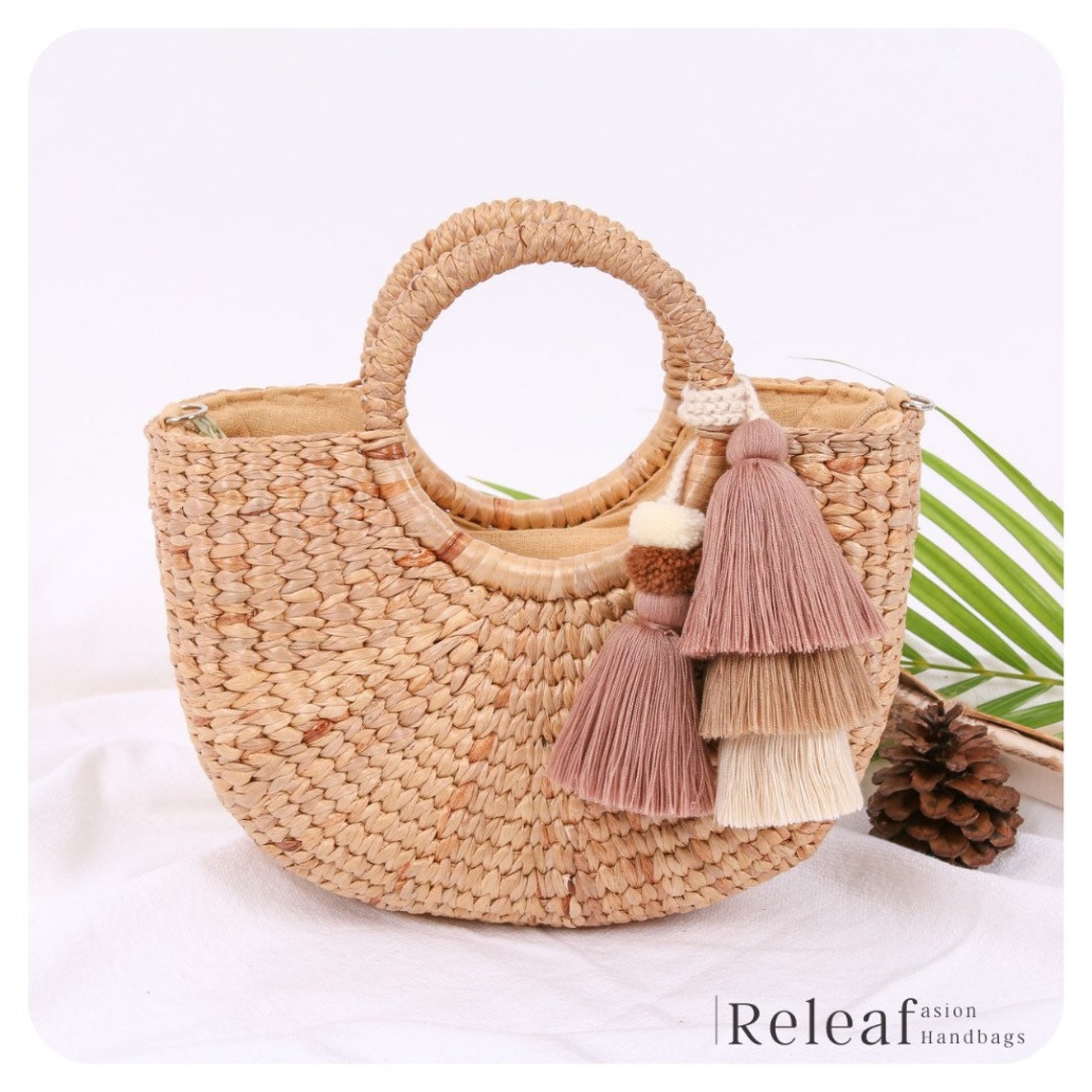 Straw Crossbody Purse Bag with Pompoms Tassel Wicker Baguette Etsy